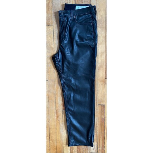 GAP BLACK VEGAN SOFTFAUX LEATHER, LINED JEANS HIGH RISE, 32/14, SPRING FALL WEAR - Picture 8 of 9
